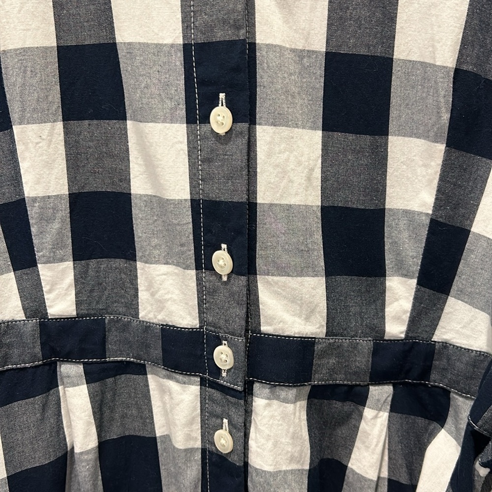 J. Crew Navy and White Buffalo Check Long Sleeve Shirt Dress with Waist Tie - Picture 4 of 8